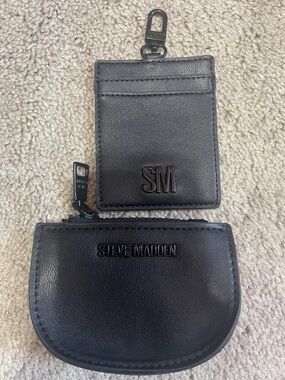 New Steve Madden black faux leather coin purse and ID card holder